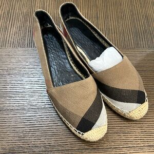 BURBERRY Hodgeson Brown Check Espadrille Flats Size EU 38 1/2 AUTHENTIC